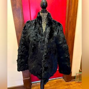 Vintage black genuine rabbit fur coat